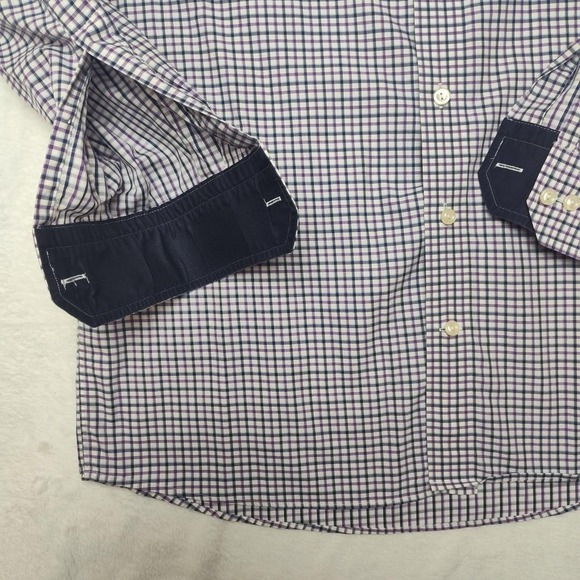 Eton Shirt Mens 16 41 Purple Blue Check Contemporary Dress Long Sleeve Cotton - Picture 4 of 12